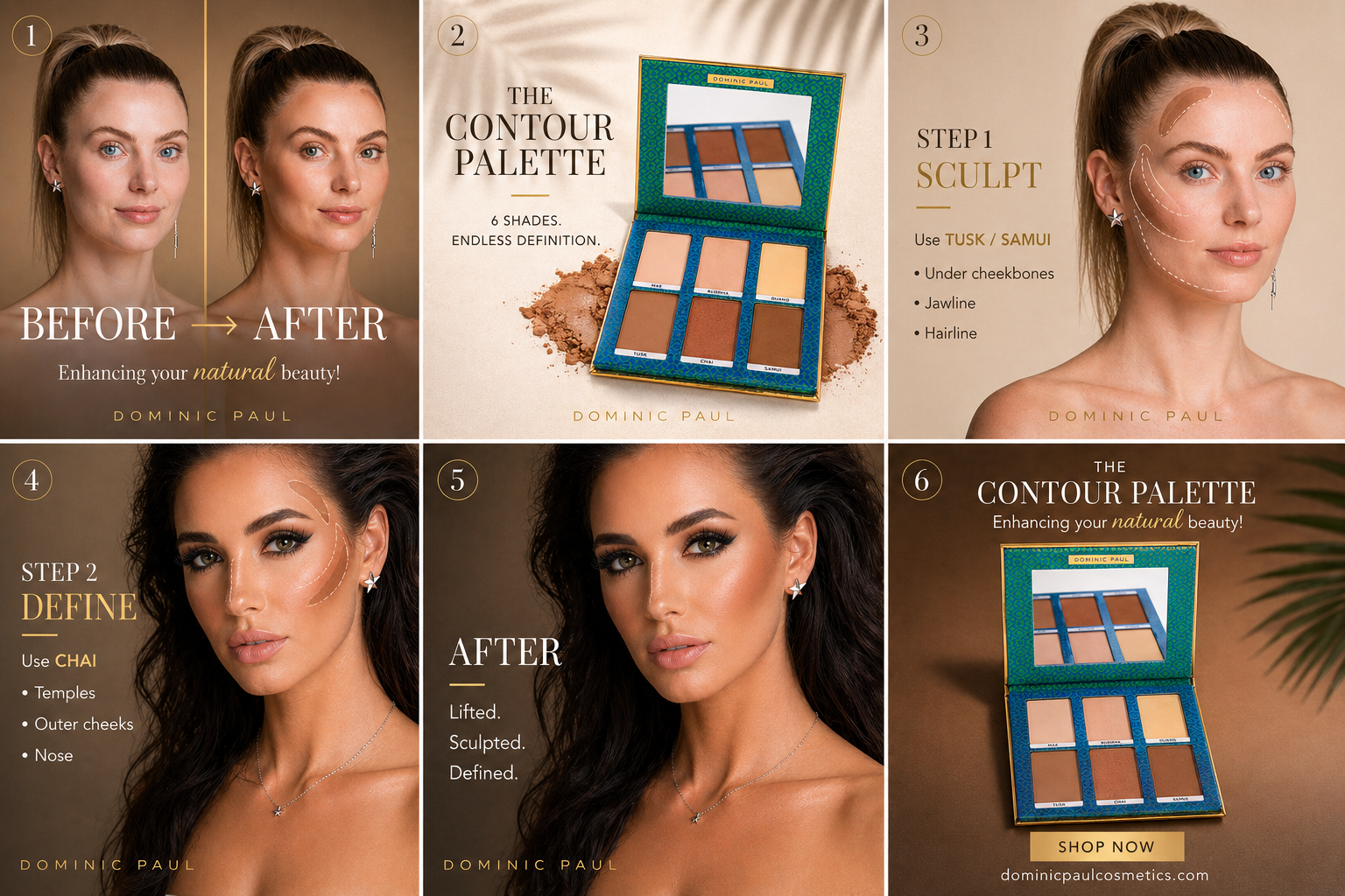 Dominic Paul Cosmetics Contour Palette cruelty free vegan friendly can be used for setting powder eyeshadow bronzer contour highlight