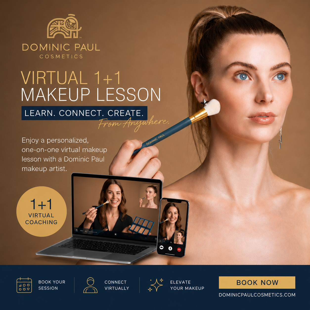 virtual 1+1 makeup lessons online zoom Dominic Paul cosmetics makeup class