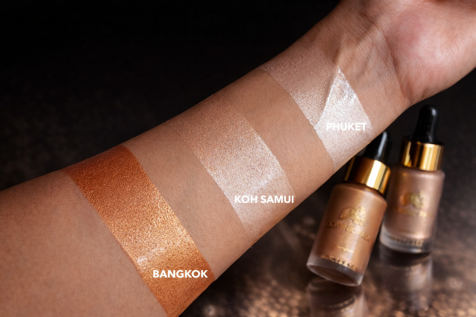 Dominic Paul Cosmetics Liquid highlighters Dominic Paul Cosmetics Liquid Highlighter shimmer and glow skin natural looking bronze and healthy looking vegan friendly and cruelty free