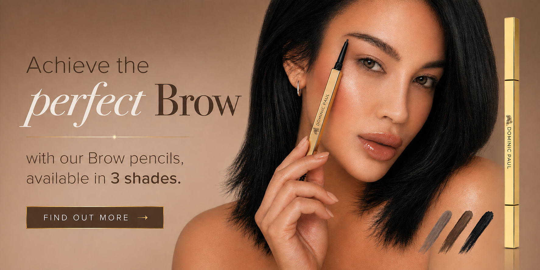 DOMINIC PAUL COSMETICS EYEBROW PENCIL NATURAL LONG LASTING VEGAN FRIENDLY AND CRUELTY FREE EASY TO YOU AND BRUSH HAIR STROKES