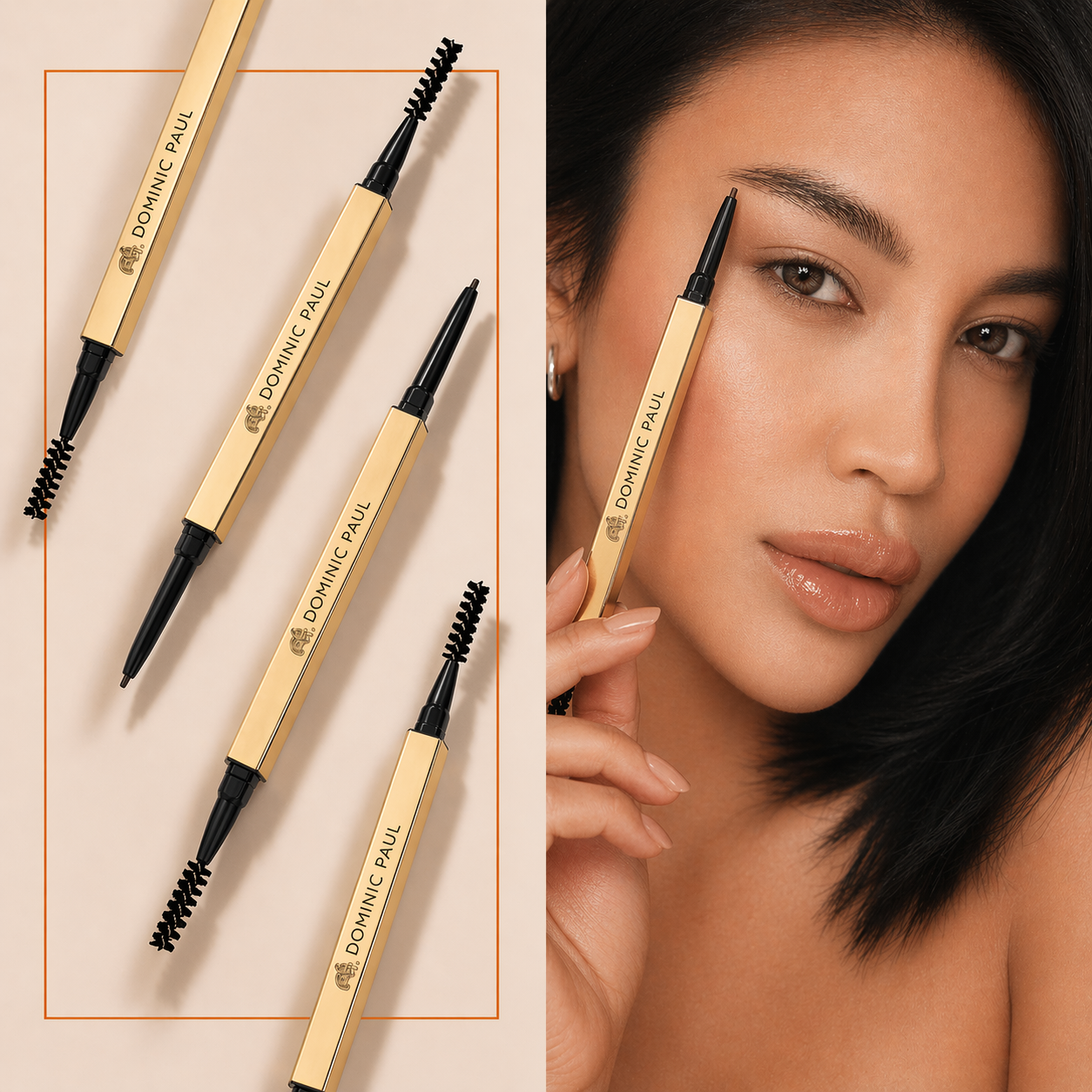 DOMINIC PAUL COSMETICS EYEBROW PENCIL NATURAL LONG LASTING VEGAN FRIENDLY AND CRUELTY FREE EASY TO YOU AND BRUSH HAIR STROKES