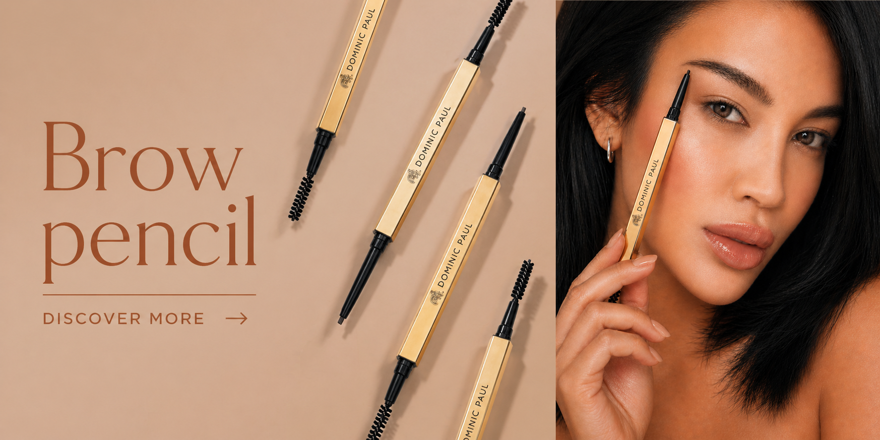 DOMINIC PAUL COSMETICS EYEBROW PENCIL NATURAL LONG LASTING VEGAN FRIENDLY AND CRUELTY FREE EASY TO YOU AND BRUSH HAIR STROKES