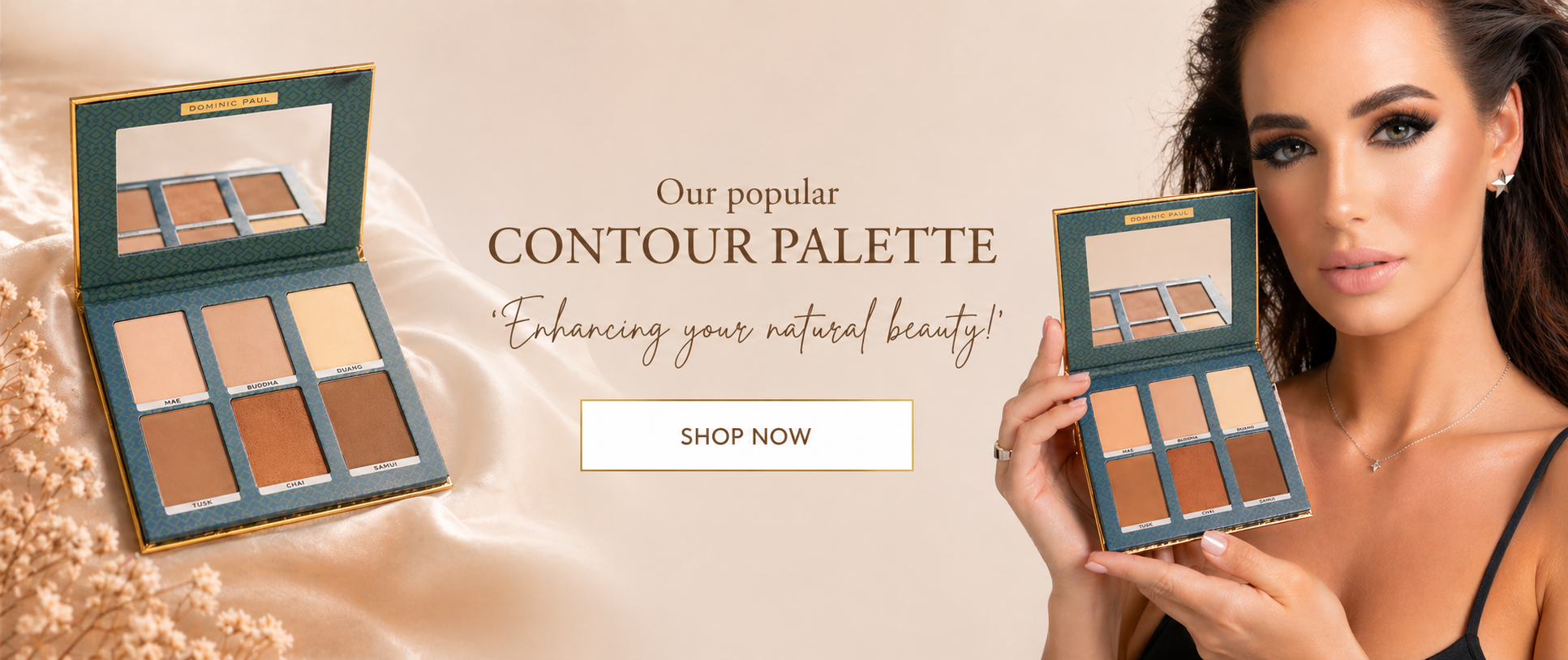 Dominic Paul Cosmetics Contour Palette cruelty free vegan friendly can be used for setting powder eyeshadow bronzer contour highlight pro mua professional makeup artist glam quick travel size easy to apply multipurpose