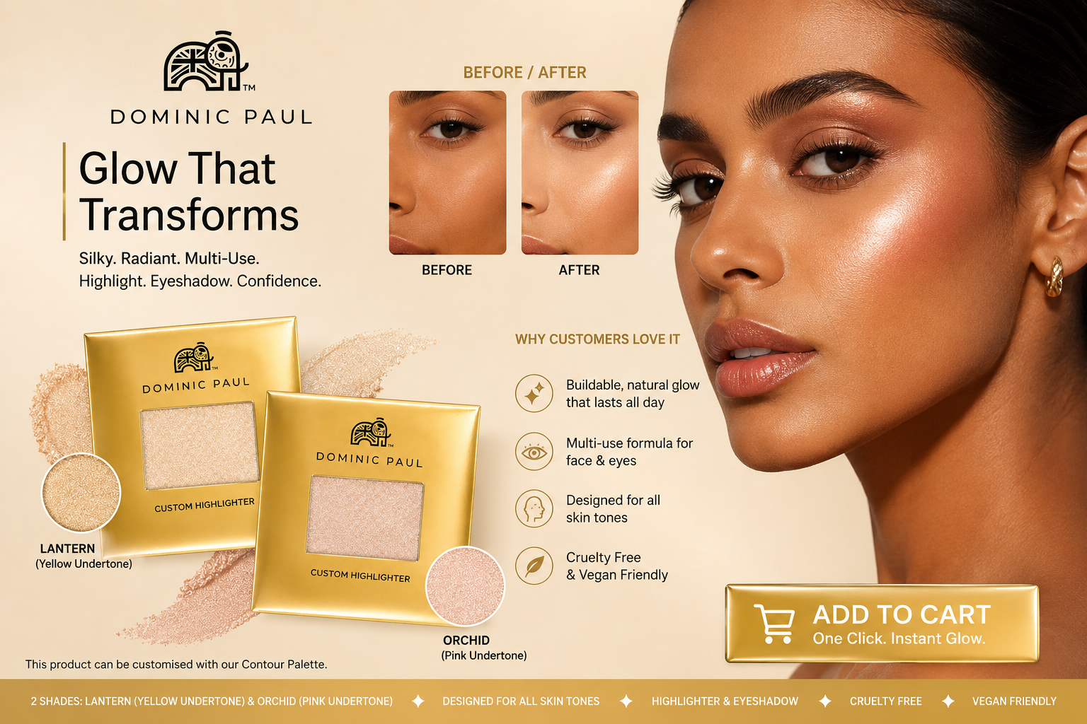 Dominic Paul Cosmetics Custom Powder Highlighter cruelty free and cruelty free highly pigmented best highlighter on the market